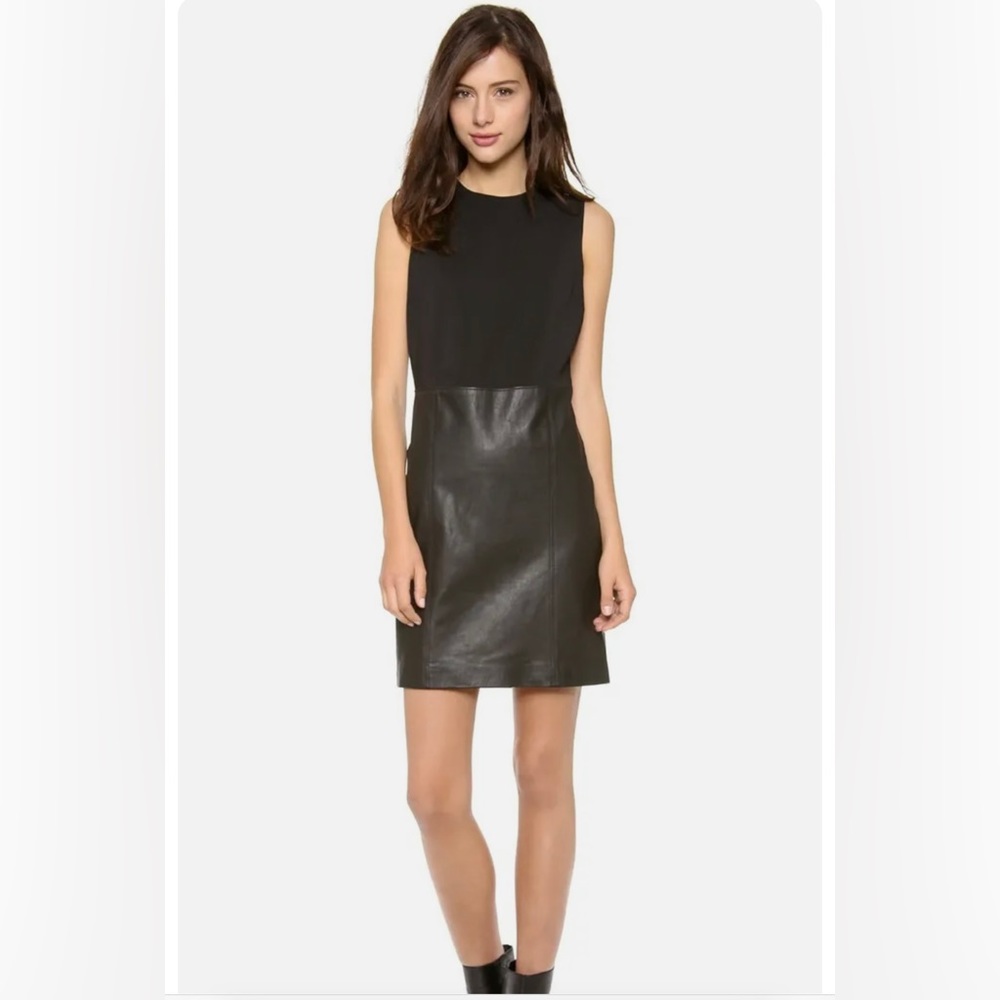 Vince Sleeveless Leather Ponte Combo Sheath Dress Black Size 0 NWOT